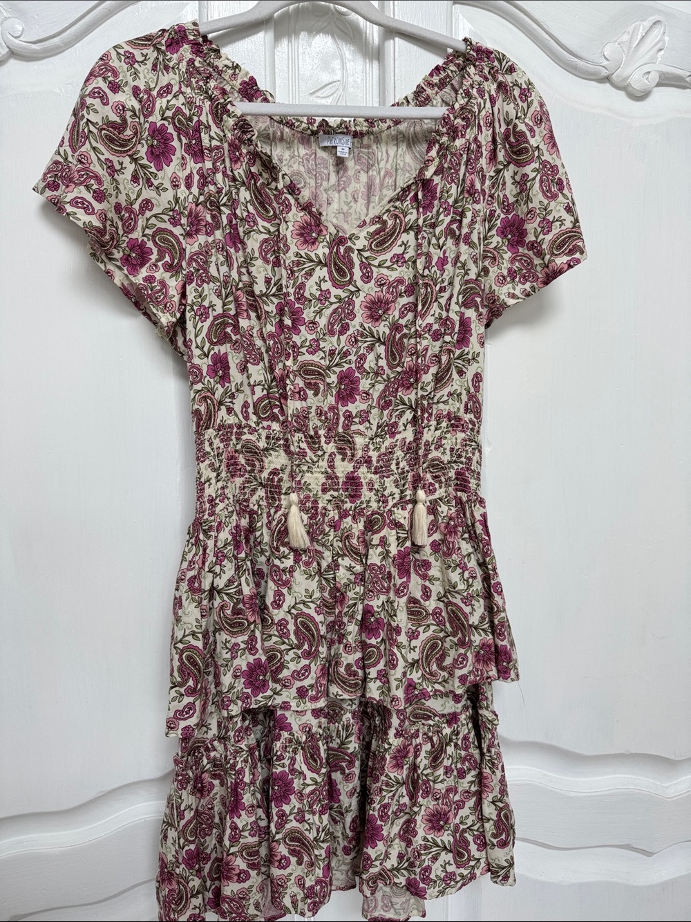 Patrons of Peace Cream & Pink Dress with Pink floral Print